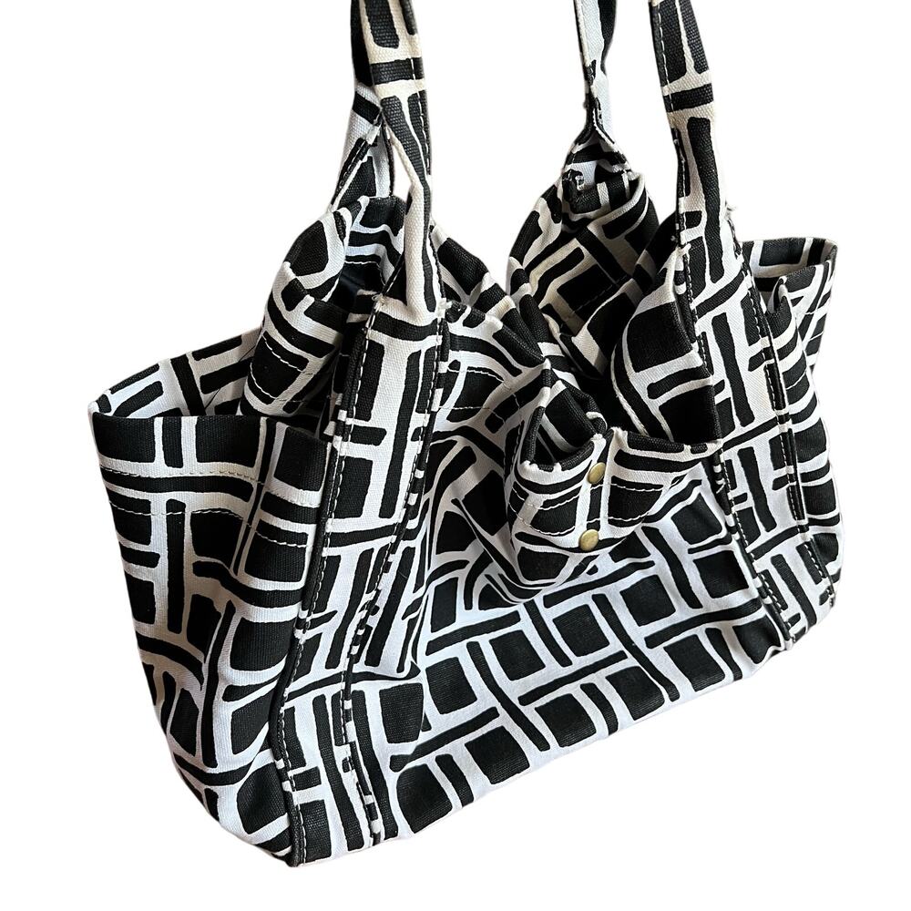 Merona Cotton Tote Bag Black and White Geometric Print - Picture 3 of 12